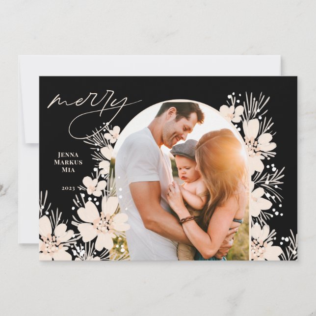 Tarjeta Festiva Boho Merry Christmas Dark (Anverso)