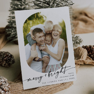 Tarjeta Festiva Boho Moda Black White Merry Brillante Navidades de