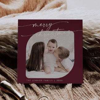 Tarjeta Festiva Boho Moda Burgundy Foto Cute Navidades familiares