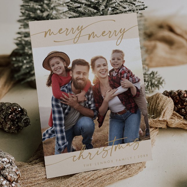 Tarjeta Festiva Boho Moda Cream Gold Familia Foto Navidades de Cue (Subido por el creador)