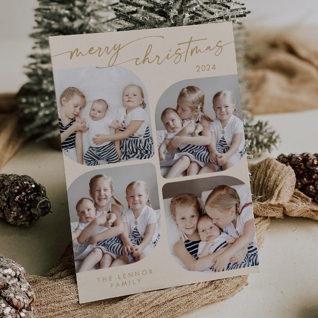 Tarjeta Festiva Boho Moda Cream Gold Familia Navidades multifotogr (Subido por el creador)