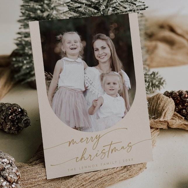 Tarjeta Festiva Boho Moda Cream Gold Foto Navidades familiares (Subido por el creador)