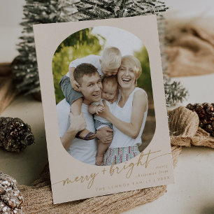Tarjeta Festiva Boho Moda Cream Gold Merry Bright Photo Navidades