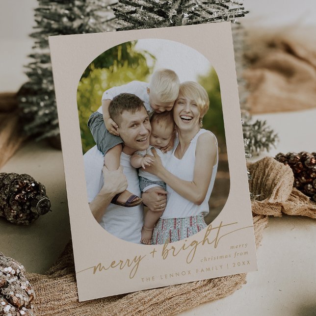 Tarjeta Festiva Boho Moda Cream Gold Merry Bright Photo Navidades (Subido por el creador)