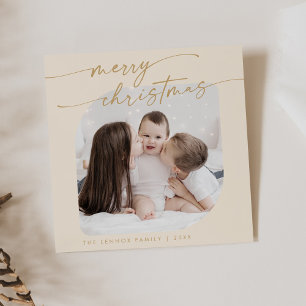 Tarjeta Festiva Boho Moda Cream Gold Photo Cute Navidades familiar