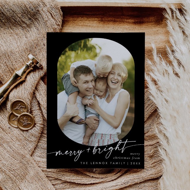 Tarjeta Festiva Boho Moda Dark Black Merry Bright Photo Navidades (Subido por el creador)