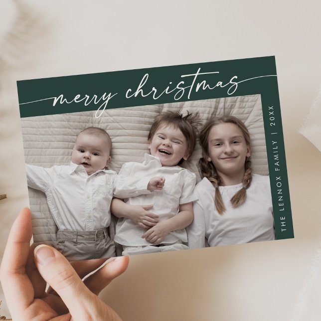 Tarjeta Festiva Boho Moda Dark Green Photo Fun Navidades familiare (Subido por el creador)