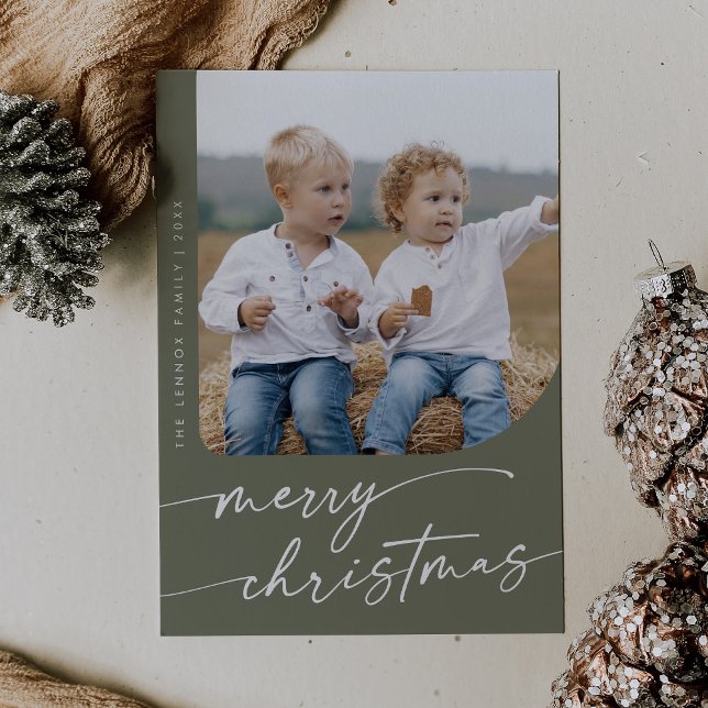 Tarjeta Festiva Boho Moda Olive Green DIY Navidades simples de fot (Subido por el creador)