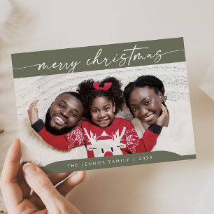 Tarjeta Festiva Boho Moda Olive Green Easy Modern Photo Navidades