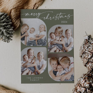 Tarjeta Festiva Boho Moda Olive Green Family Multi Photo Navidades