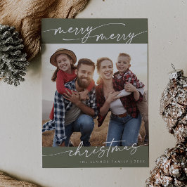 Tarjeta Festiva Boho Moda Olive Green Family Photo Cuestionan Navi