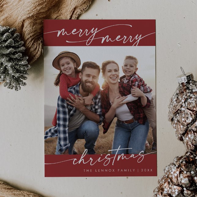 Tarjeta Festiva Boho Moda Red Family Photo Cute Navidades (Subido por el creador)