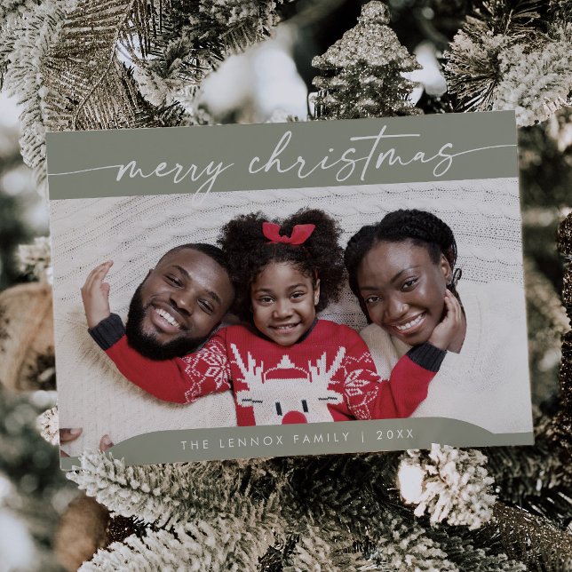 Tarjeta Festiva Boho Moda Sage Green Easy Modern Photo Navidades (Subido por el creador)