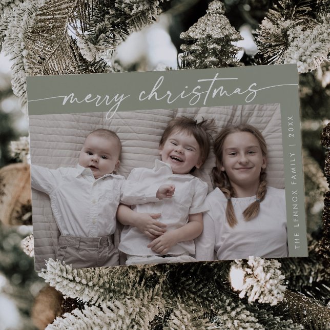 Tarjeta Festiva Boho Moda Sage Green Photo Fun Navidades familiare (Subido por el creador)