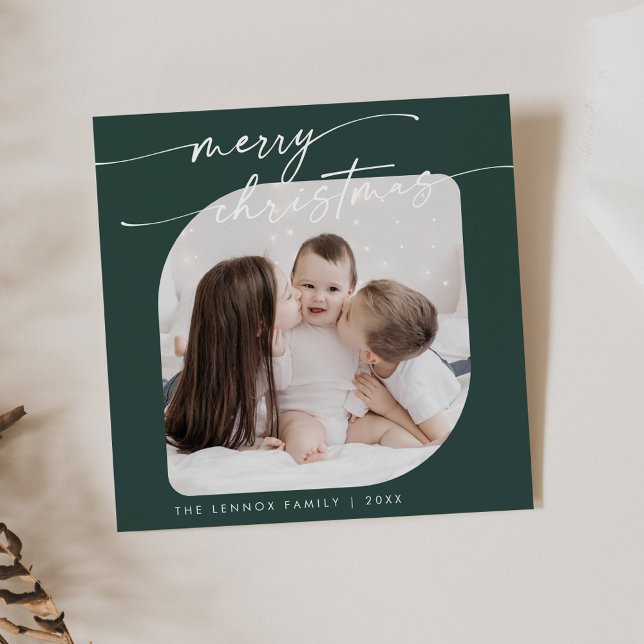 Tarjeta Festiva Boho Moda   Verde oscuro foto linda familia Navida (Subido por el creador)