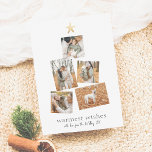 Tarjeta Festiva Boho Modern Christmas Tree 5 Collage de fotos Holi<br><div class="desc">Una moderna y sencilla tarjeta de vacaciones que incluye cinco de tus fotos favoritas dispuestas en forma de árbol de Navidad. En la parte superior de la fotografía hay una falsa estrella de oro. Este oro es sólo una imagen impresa, pero una versión real de Relieve metalizado dorado de este...</div>