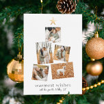 Tarjeta Festiva Boho Modern Christmas Tree 5 Collage de fotos Holi<br><div class="desc">Una moderna y sencilla tarjeta de vacaciones que incluye cinco de tus fotos favoritas dispuestas en forma de árbol de Navidad. En la parte superior de la fotografía hay una falsa estrella de oro. Este oro es sólo una imagen impresa, pero una versión real de Relieve metalizado dorado de este...</div>