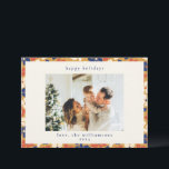 Tarjeta Festiva Boho Mustard Blue Floral Navidades Botánicos Foto<br><div class="desc">Boho Mustard Blue Floral Navidades botánicos Foto tarjeta de vacaciones</div>