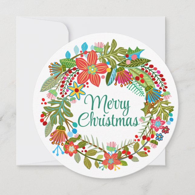 Tarjeta Festiva Boho Navidades Wreath Holiday Card (Anverso)