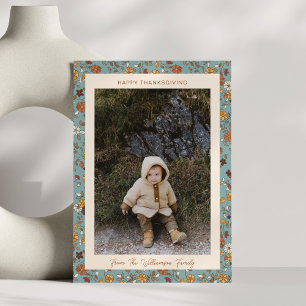 Tarjeta Festiva Boho Otoño Rústico Floral Azul Foto Día de Acción 