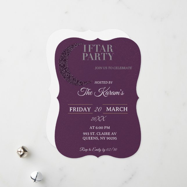 Tarjeta Festiva Boho Purple Minimalist Mosque Ramadan Iftar Party  (Anverso/Reverso In Situ)