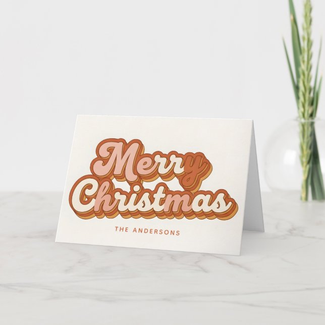 Tarjeta Festiva Boho Rainbow Script Merry Christmas (Anverso)