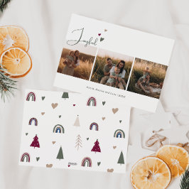 Tarjeta Festiva Boho Rainbow y Heart Joyful Tres Navidades de foto