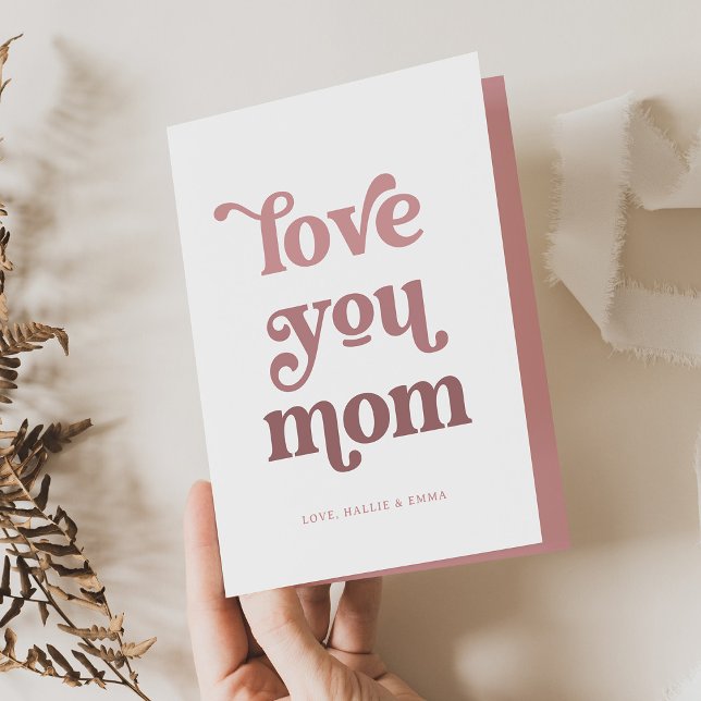 Tarjeta Festiva Boho Retro Texto | Te amo Mamá Gradiente Rosa Foto (Subido por el creador)