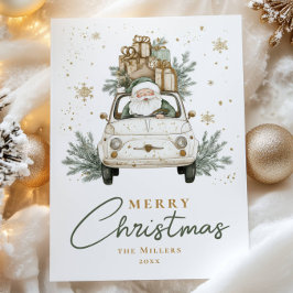 Tarjeta Festiva Boho Santa Car Watercolor Christmas