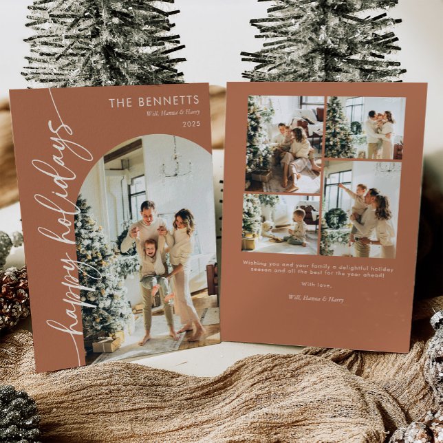 Tarjeta Festiva Boho Terracotta Happy Holidays Photo (Subido por el creador)