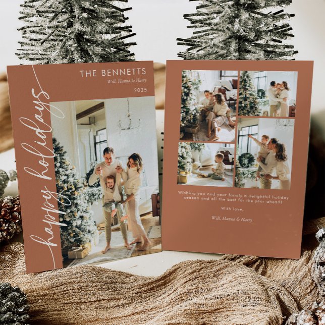 Tarjeta Festiva Boho Terracotta Happy Holidays Photo (Subido por el creador)