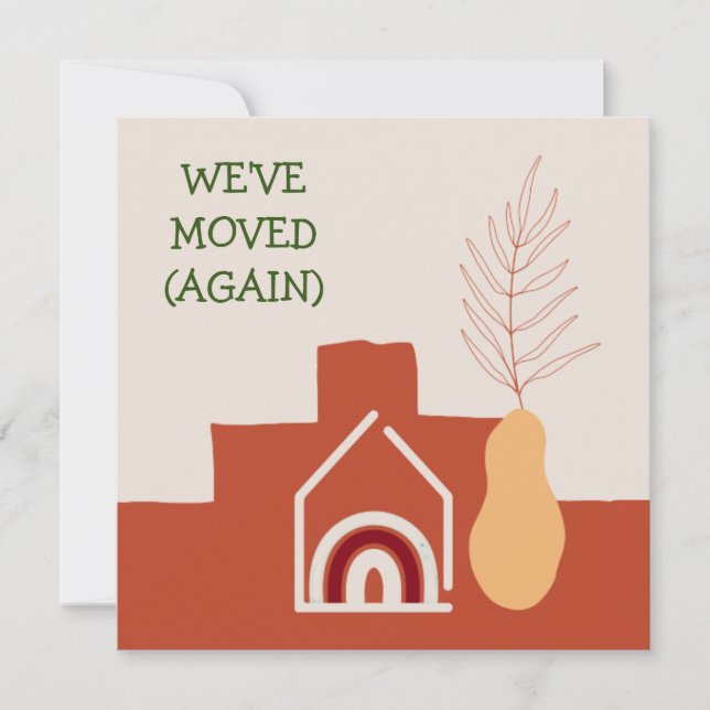 Tarjeta Festiva Boho Terracotta Hemos vuelto a mudarnos nueva dire (Anverso)