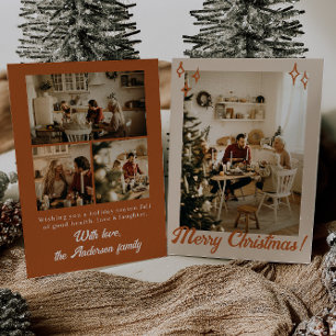 Tarjeta Festiva Boho Terracotta Photo Merry Family Navidades