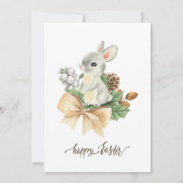 Tarjeta Festiva Boho Watercolor Conejo Feliz Pascua
