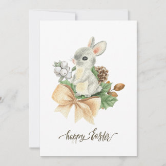 Tarjeta Festiva Boho Watercolor Conejo Feliz Pascua