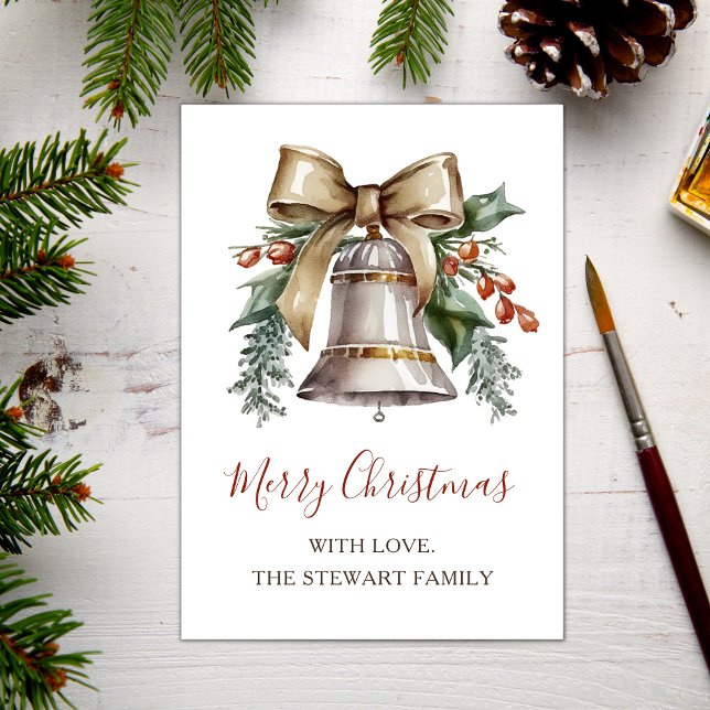 Tarjeta Festiva Boho Watercolor Navidades Bell Holiday Card (Subido por el creador)