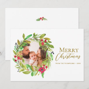 Tarjeta Festiva Boho Whimsical Wreath Merry Christmas Family Photo