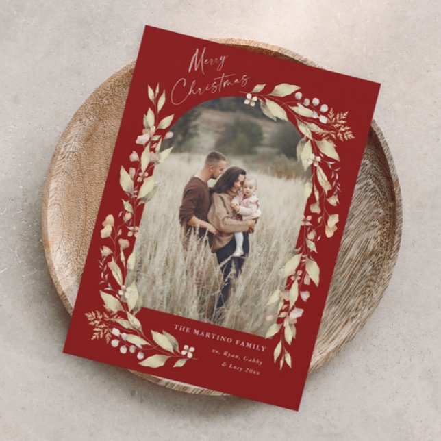 Tarjeta Festiva Boho Wildflower Arch Photo Christmas (Subido por el creador)