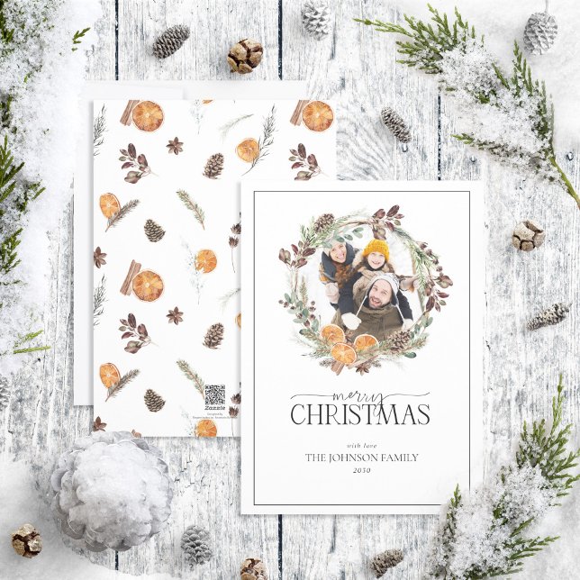 Tarjeta Festiva Boho Winter Citrus Wreath Merry Christmas Ho (Subido por el creador)