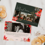 Tarjeta Festiva Boho Winter Floral Merry Christmas Five Photo<br><div class="desc">Esta hermosa tarjeta de vacaciones de invierno Ferry Christmas tiene un diseño caprichoso y elegante, con vibrantes ilustraciones acuarelas de poinsettias rojas y rosas y delicada vegetación invernal. Con elementos botánicos de moda como el pino, la harina y las bayas de invierno, la colorida paleta de la tarjeta, incluyendo el...</div>