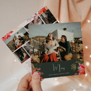 Tarjeta Festiva Boho Winter Floral Merry Siete Navidades de fotogr