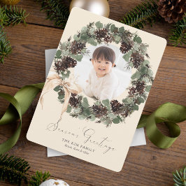 Tarjeta Festiva Boho Wreath con Bow Photo Holiday
