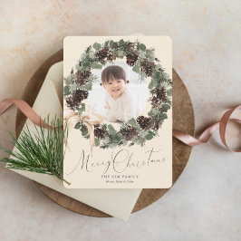 Tarjeta Festiva Boho Wreath con Navidades de Bow Photo
