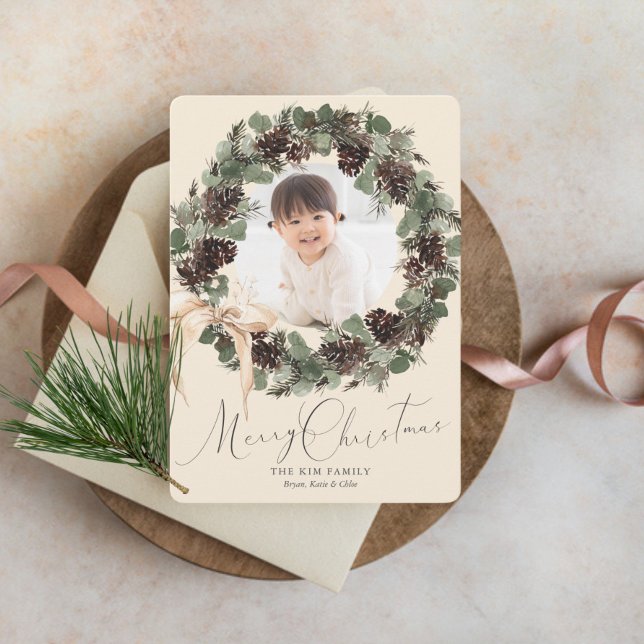Tarjeta Festiva Boho Wreath con Navidades de Bow Photo (Subido por el creador)