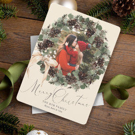 Tarjeta Festiva Boho Wreath con Navidades de Bow Photo