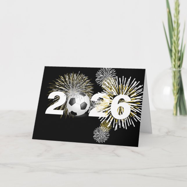 Tarjeta Festiva Bola de fútbol de Año Nuevo 2026 (Anverso)