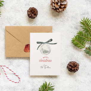 Tarjeta Festiva Bola de Navidades verdes y blancos de época