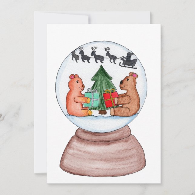 Tarjeta Festiva Bola de nieve con Osos (Anverso)