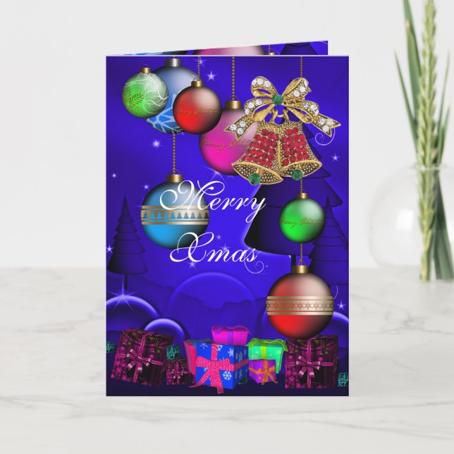 Tarjeta Festiva Bolas de Bells para Navidades de Card Merry Xmas (Anverso)