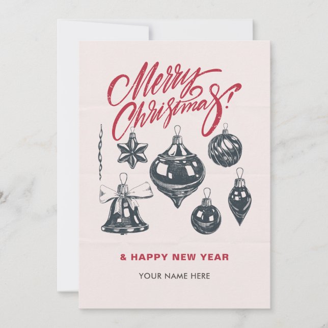 Tarjeta Festiva Bolas de decoración de navidades retro (Anverso)